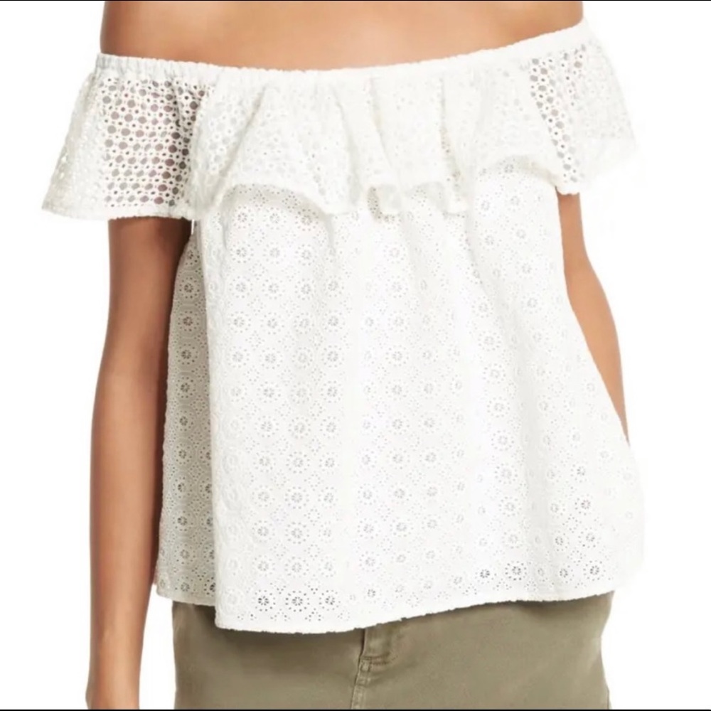 Rebecca Minkoff White Celestine Eyelet Ruffle Top